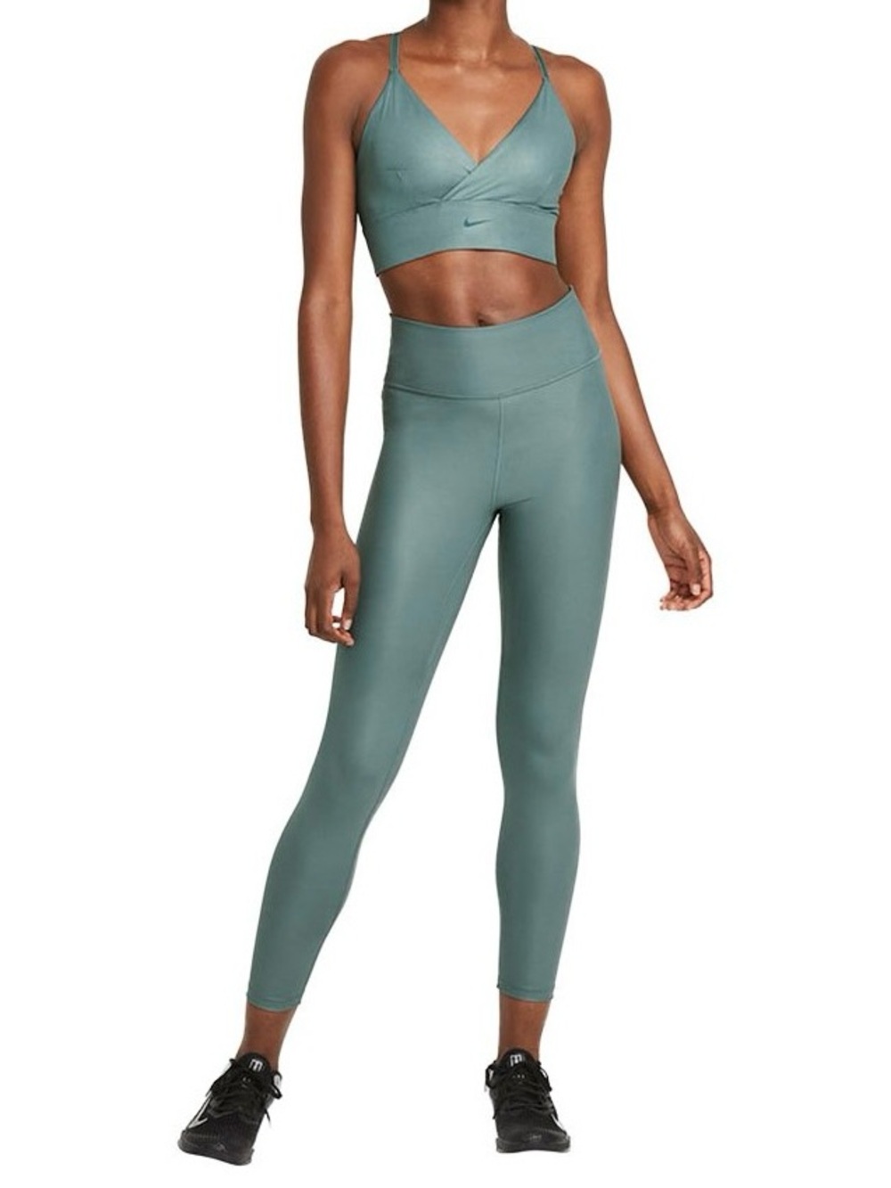 Bundle Nike Women's Mid-Rise Faux Leather Shine Leggings with Sport Indy Bra